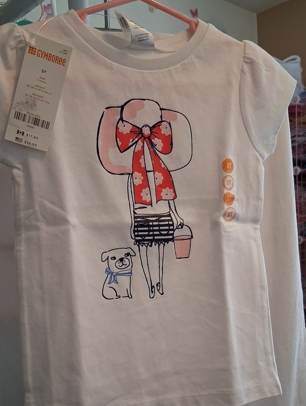 Gymboree Girls Top White T-Shirt / Beach Girl With Dog.